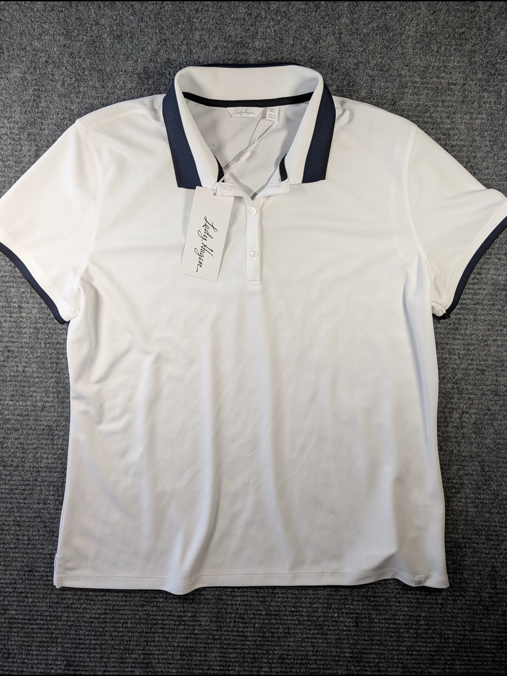 Lady Hagen White Polo with Navy Trim Size XL